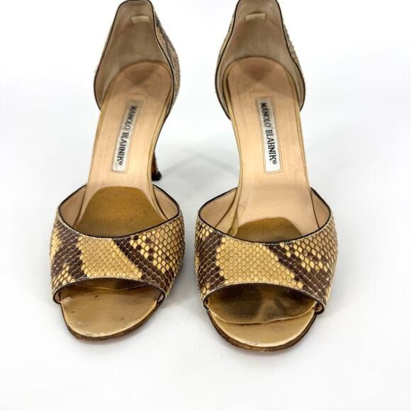 Manolo Blahnik Snakeskin Peep Toe D'Orsay Pumps Size 38 - Picture 3 of 10